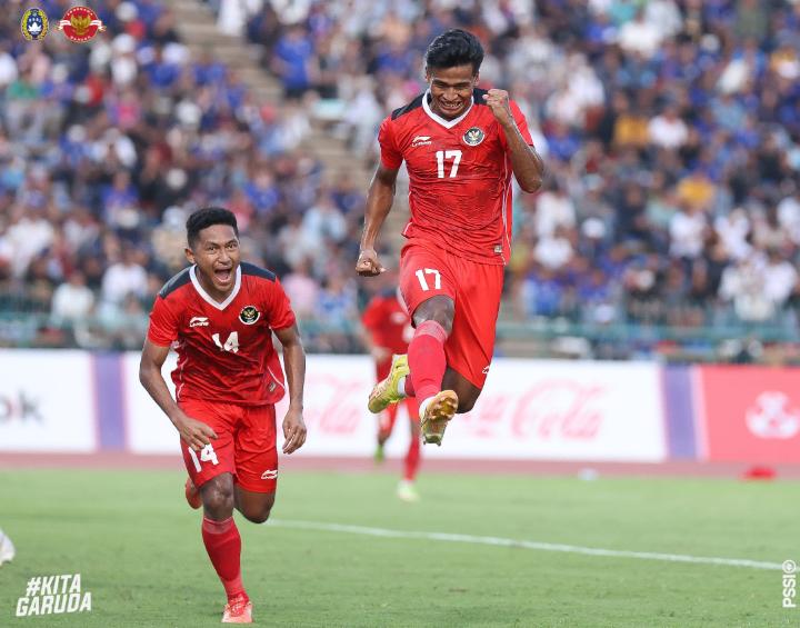 Indonesia U-22 mampu taklukkan Filipina di laga perdana Sea Games 2023 Kamboja dengan skor akhir 3-0. Dari akun Twitter @PSSI